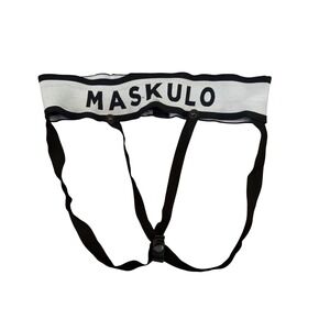 Maskulo Mens Logo Elastic Jockstrap Harness White Black Snap Button Underwear‎